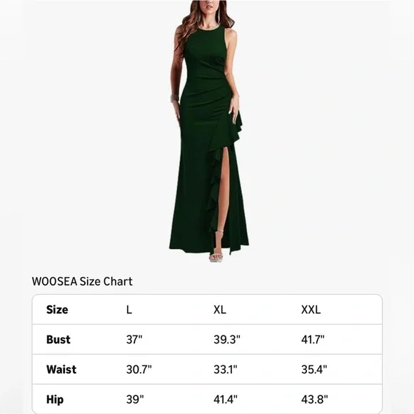 WOOSEA Women Scoop Neck Sleeveless Split Bodycon Mermaid Evening Cocktail Dress - Picture 3 of 5